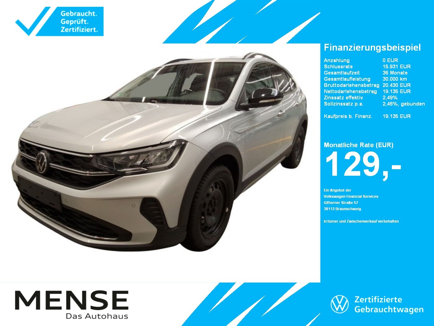 Fahrzeuge PKW autohaus mense Volkswagen Taigo 1.0 TSI Goal CarPlay ACC LED VirtualCP PDC