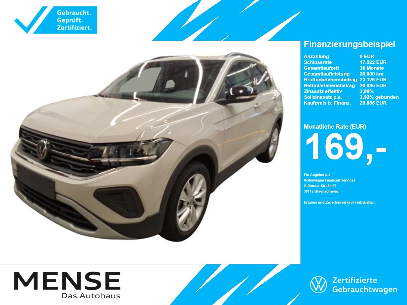 Fahrzeuge PKW autohaus mense Volkswagen T-Cross 1.0 TSI Goal CarPlay ACC LED Navi KlimaA