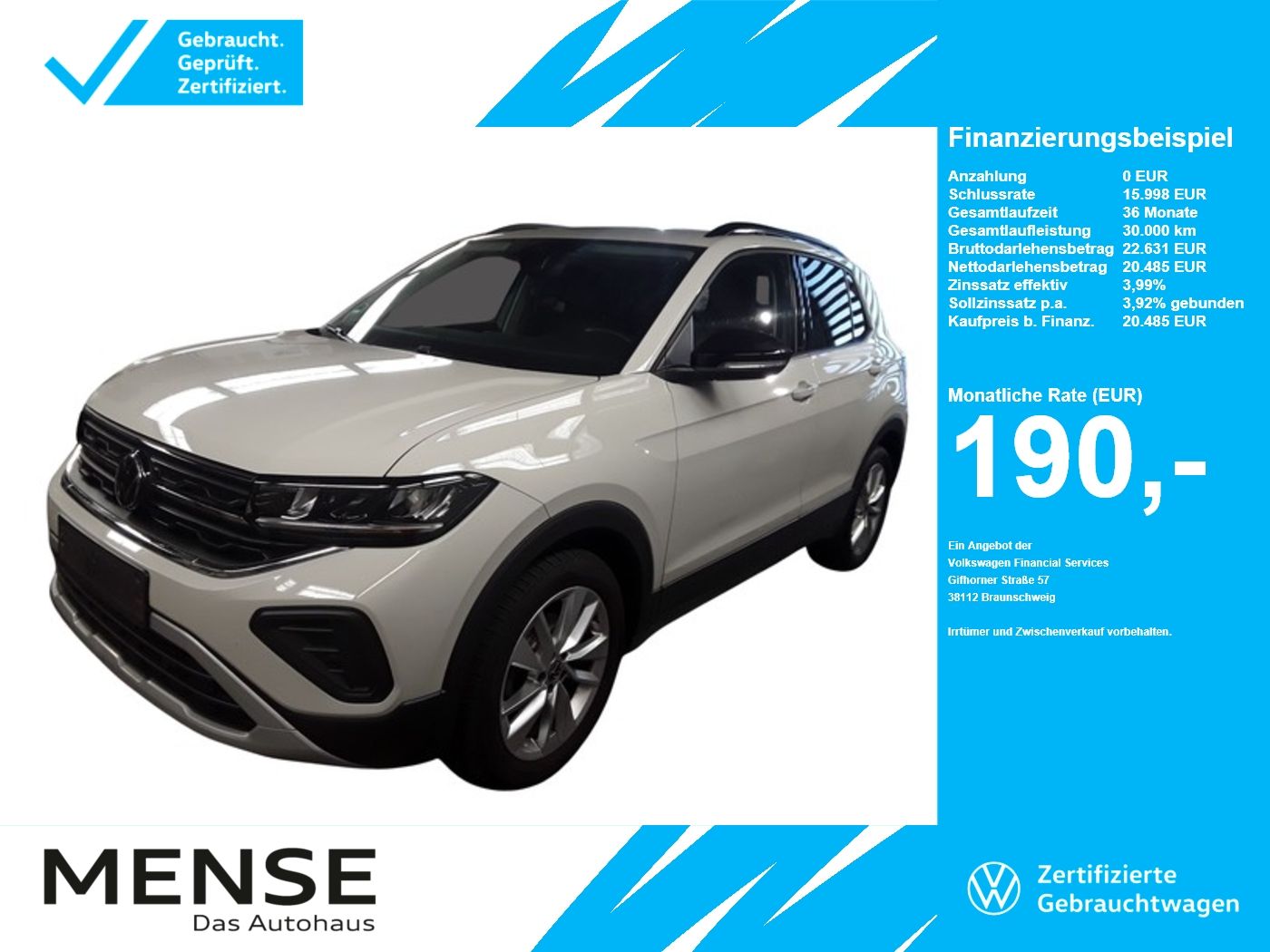 Fahrzeuge PKW autohaus mense Volkswagen T-Cross 1.0 TSI Goal CarPlay ACC LED VirtualCP
