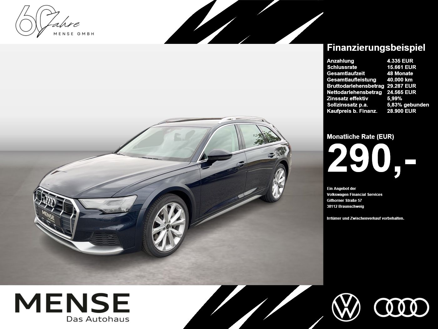 Fahrzeug autohaus mense Fahrzeugabbildung Audi A6 allroad 55 TDI quattro tiptronic AHK Luft ACC - mit KI generiert/bearbeitet