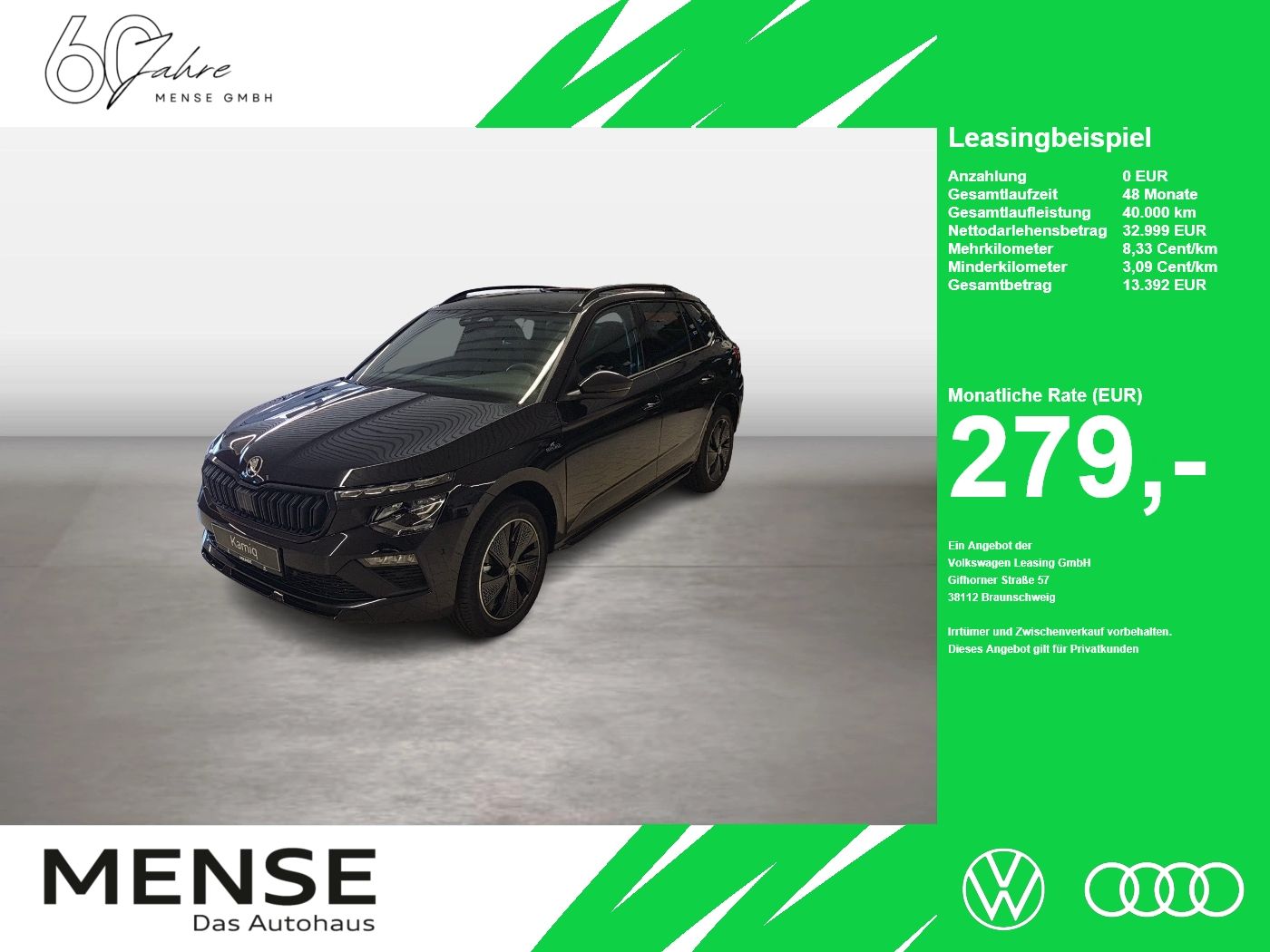 Fahrzeug autohaus mense Fahrzeugabbildung SKODA Kamiq 1.5 TSI Monte Carlo Matrix Pano SD LED PDC - mit KI generiert/bearbeitet
