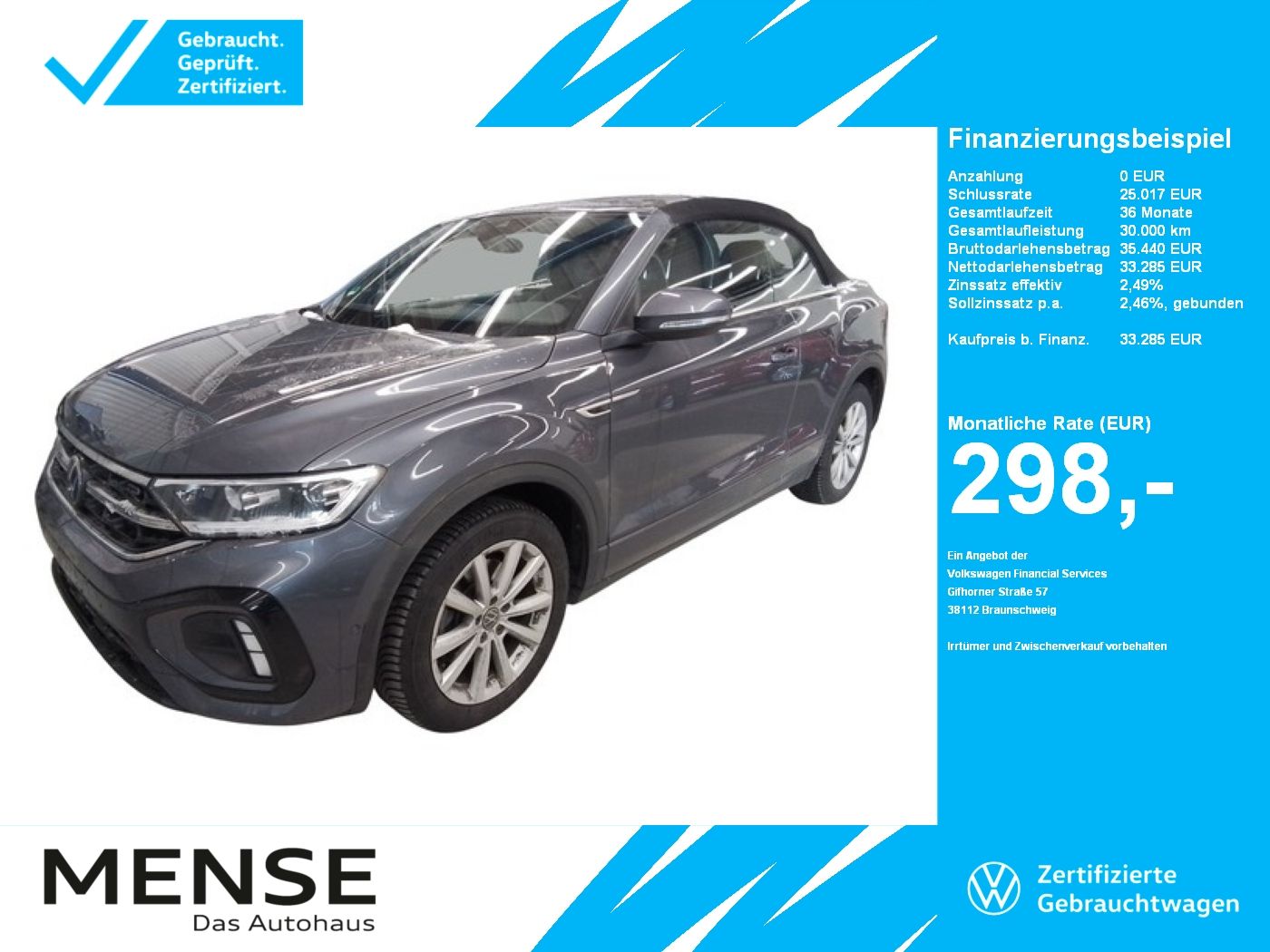 Fahrzeuge PKW autohaus mense Volkswagen T-Roc Cabriolet 1.5 TSI DSG R-line CarPlay AHK