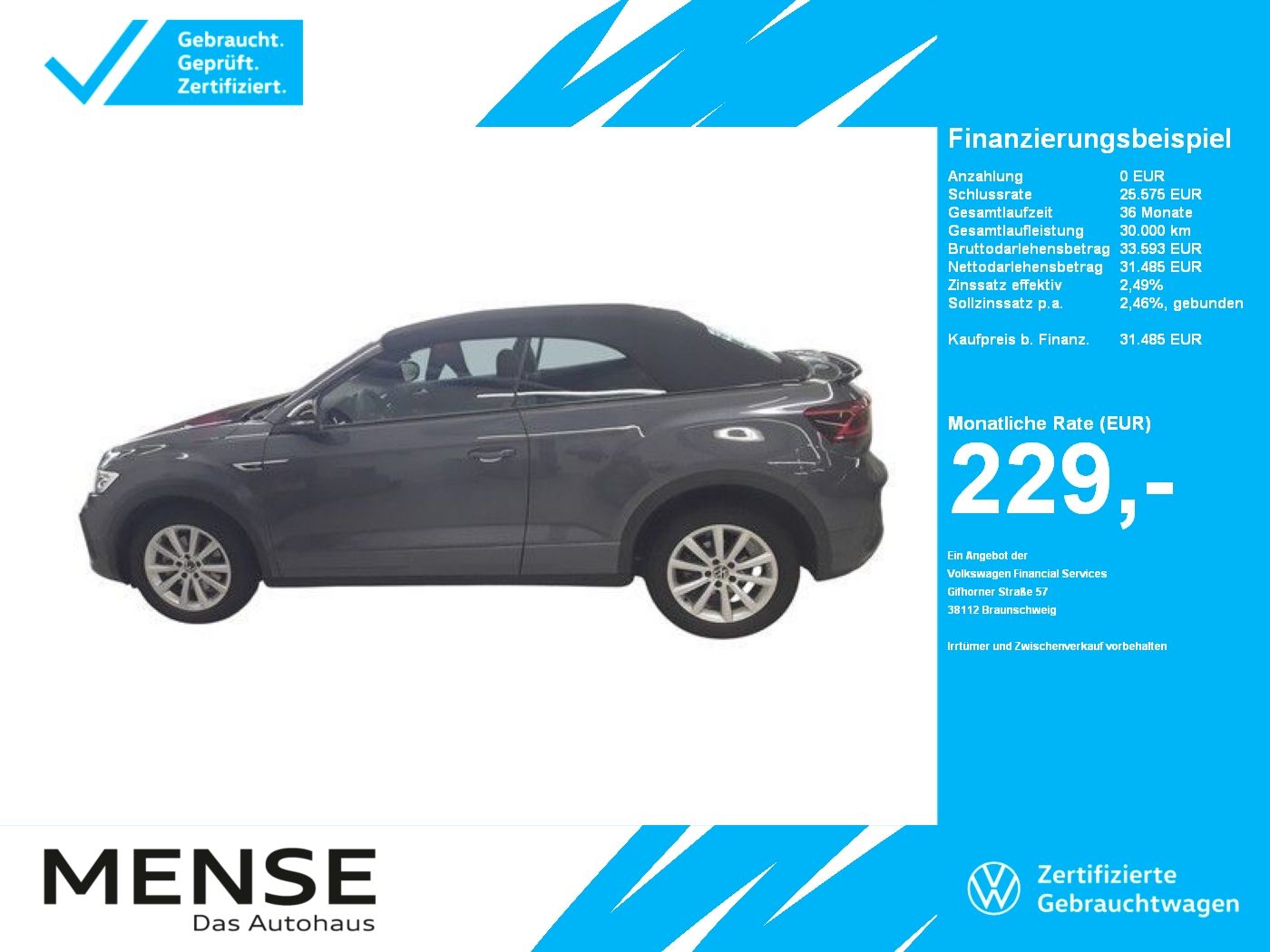 Fahrzeuge PKW autohaus mense Volkswagen T-Roc Cabriolet 1.5 TSI DSG R-line IQ.Light ACC
