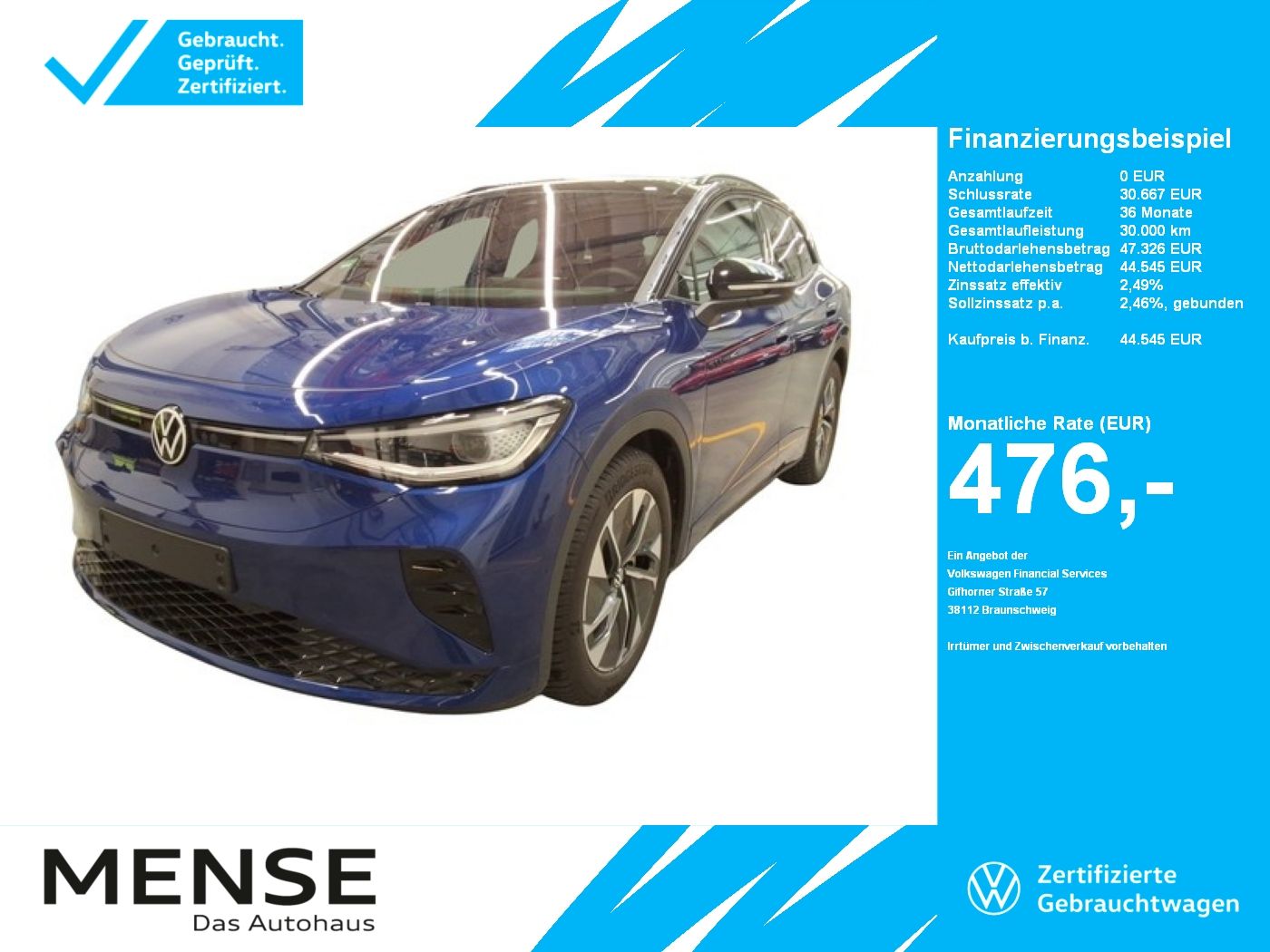 Fahrzeuge PKW autohaus mense Volkswagen ID.4 GTX 4-motion electric IQ.Light Matrix h/k