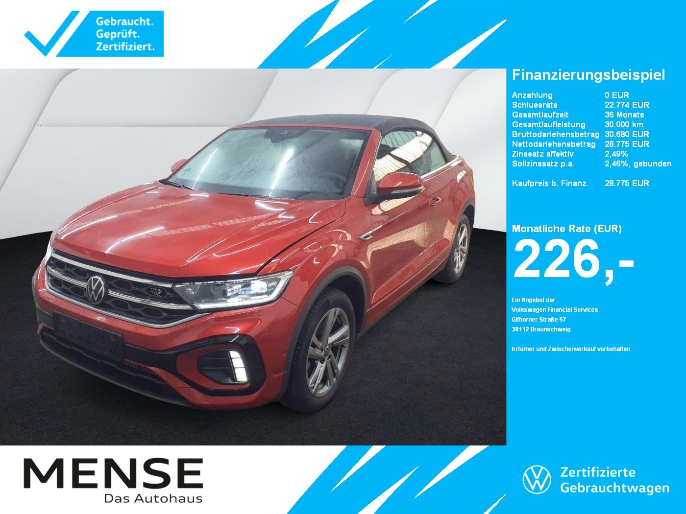 Fahrzeuge PKW autohaus mense Volkswagen T-Roc Cabriolet 1.5 TSI DSG R-Line CarPlay AHK