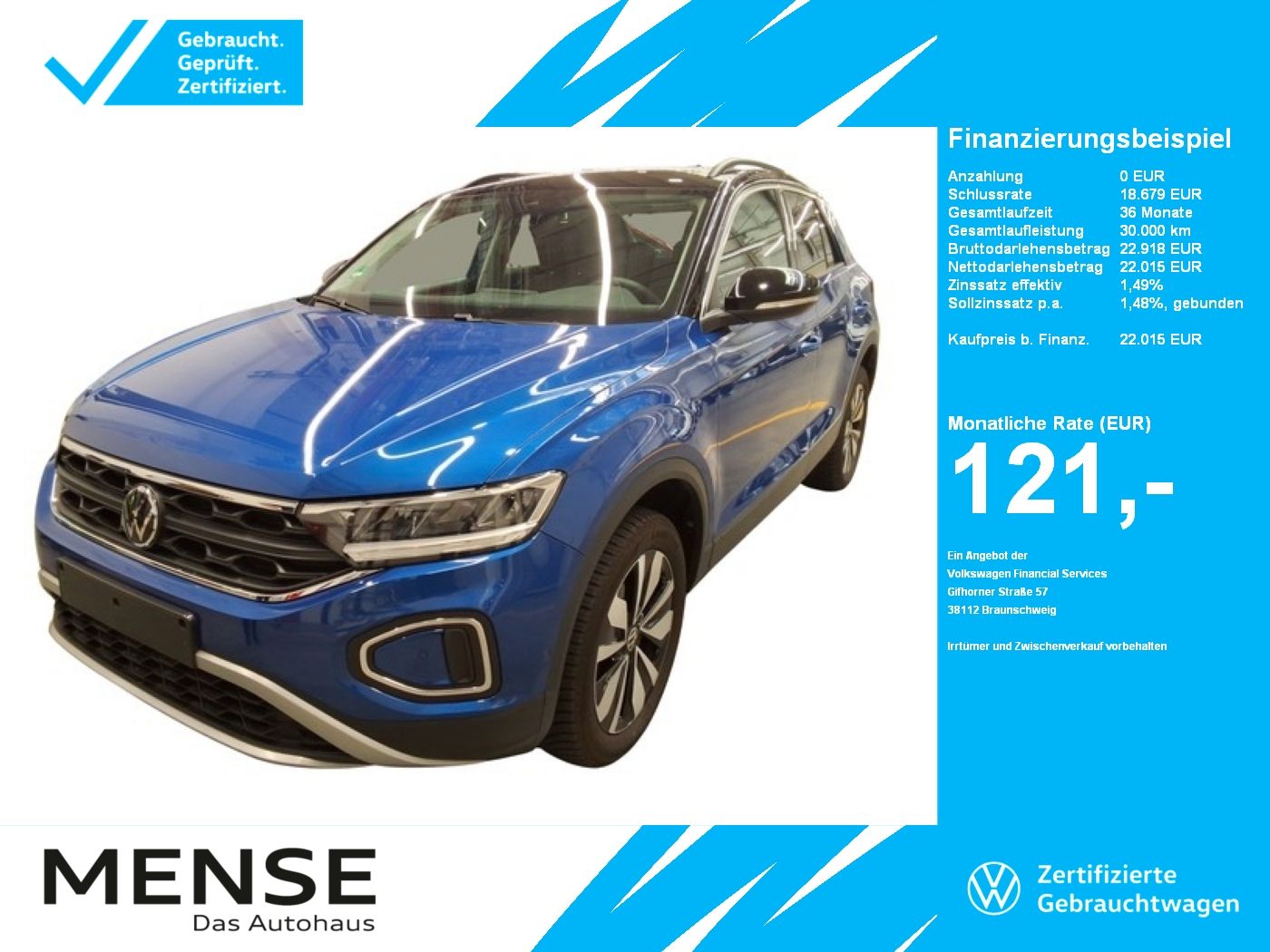 Fahrzeuge PKW autohaus mense Volkswagen T-Roc 1.0TSI Life Goal CarPlay Standhzg ACC LED