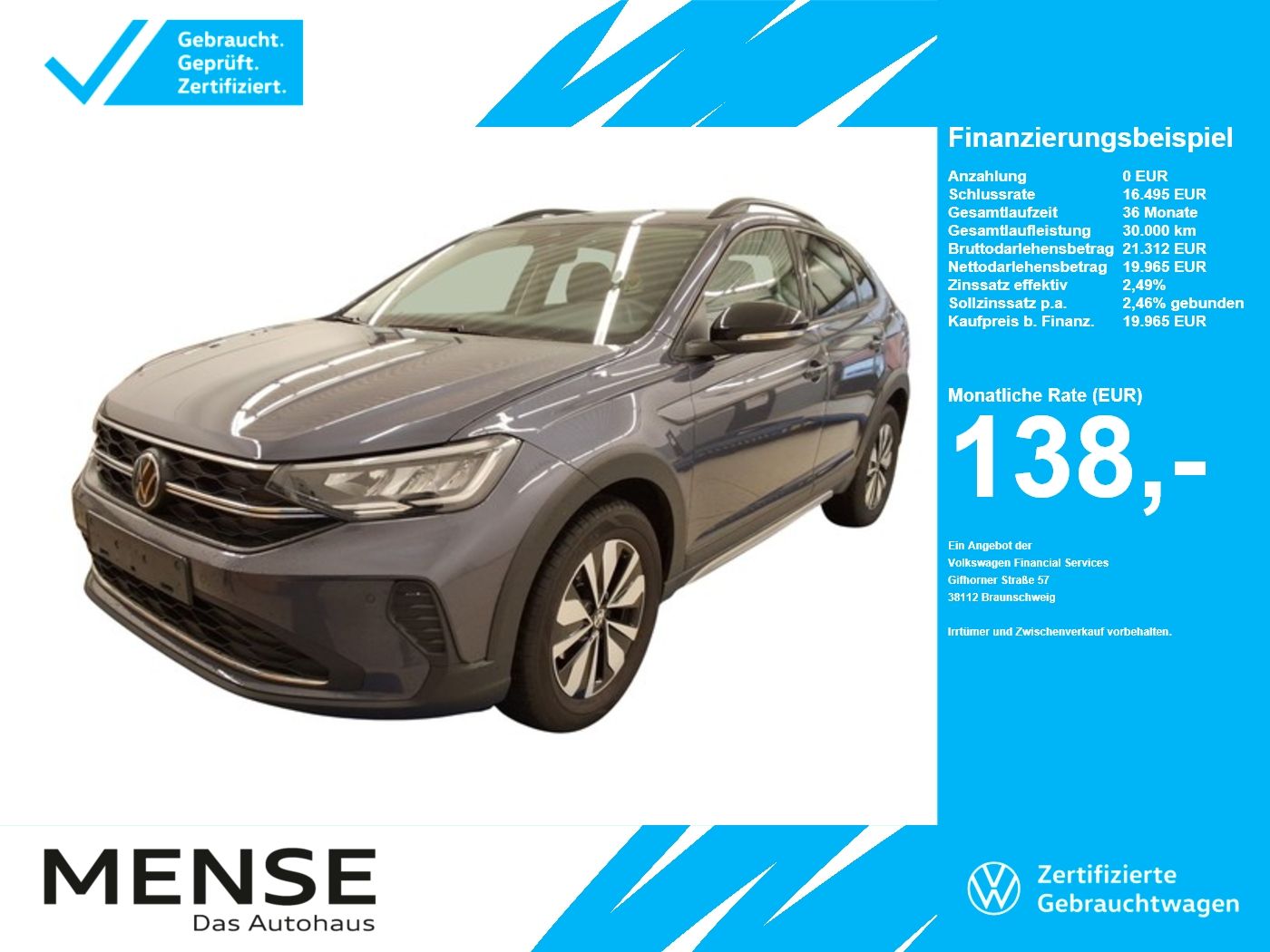 Fahrzeuge PKW autohaus mense Volkswagen Taigo 1.0 TSI Life Goal CarPlay ACC LED DynLicht