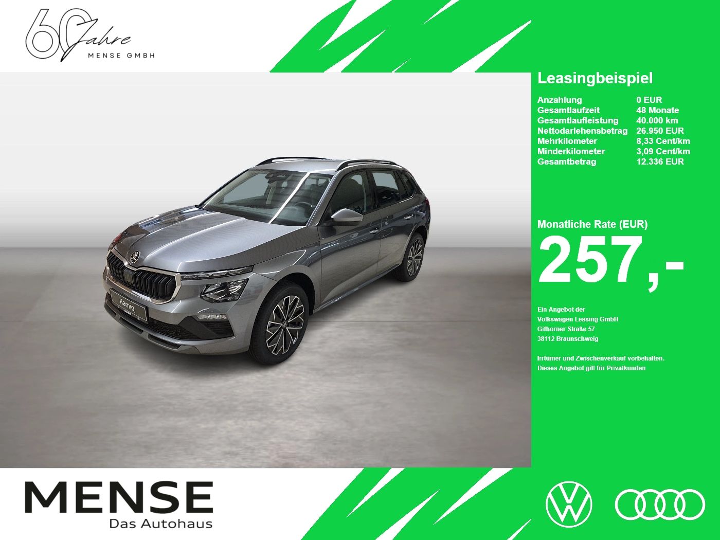 Fahrzeug autohaus mense Fahrzeugabbildung SKODA Kamiq 1.0 TSI Balance Matrix LED VirtualCP - mit KI generiert/bearbeitet