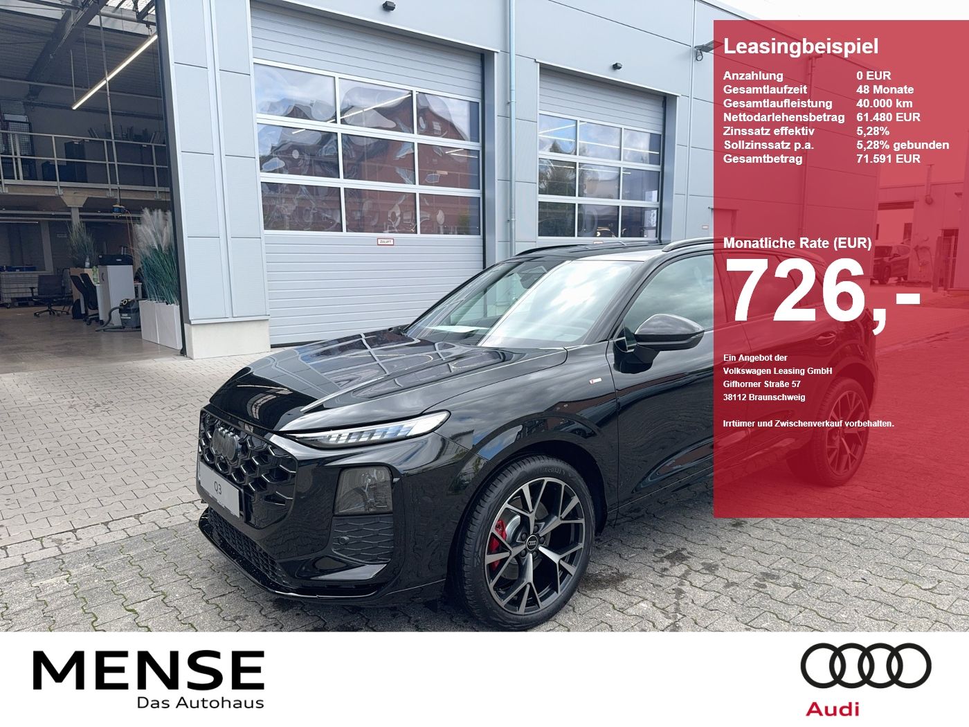 Fahrzeug autohaus mense Fahrzeugabbildung Audi Q3 SUV TDI quattro 142 kW S tronic TechPro AHK - mit KI generiert/bearbeitet