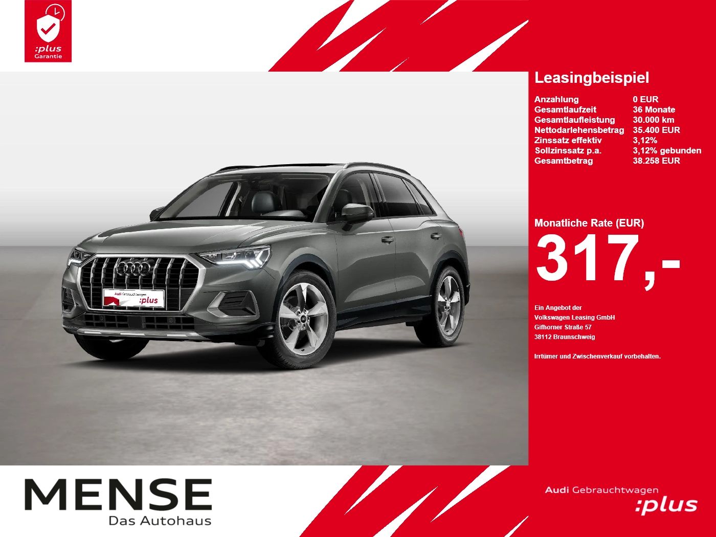 Fahrzeugabbildung Audi Q3 35 TFSI S tronic advanced AHK Pano ACC LED LM - mit KI generiert/bearbeitet