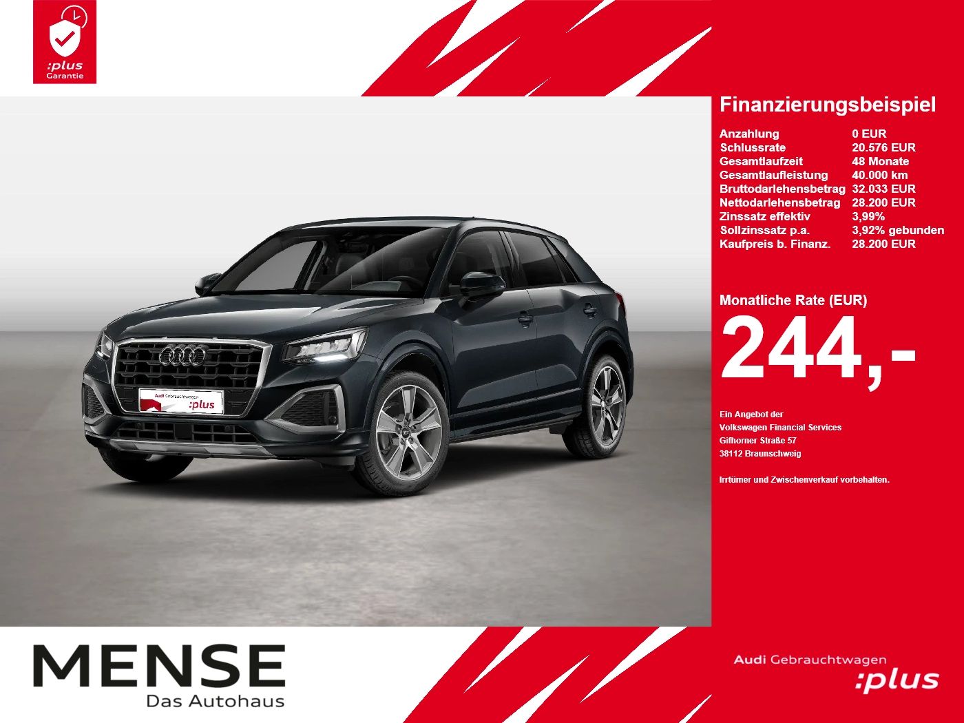 Fahrzeug autohaus mense Fahrzeugabbildung Audi Q2 Advanced 35 TFSI S tronic advanced ACC LED LM - mit KI generiert/bearbeitet