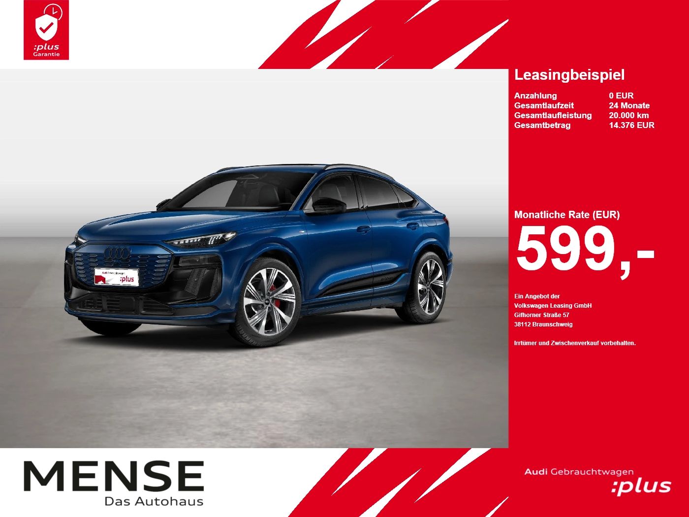Fahrzeug autohaus mense Fahrzeugabbildung Audi Q6 Sportback e-tron performance S-Line edition o - mit KI generiert/bearbeitet
