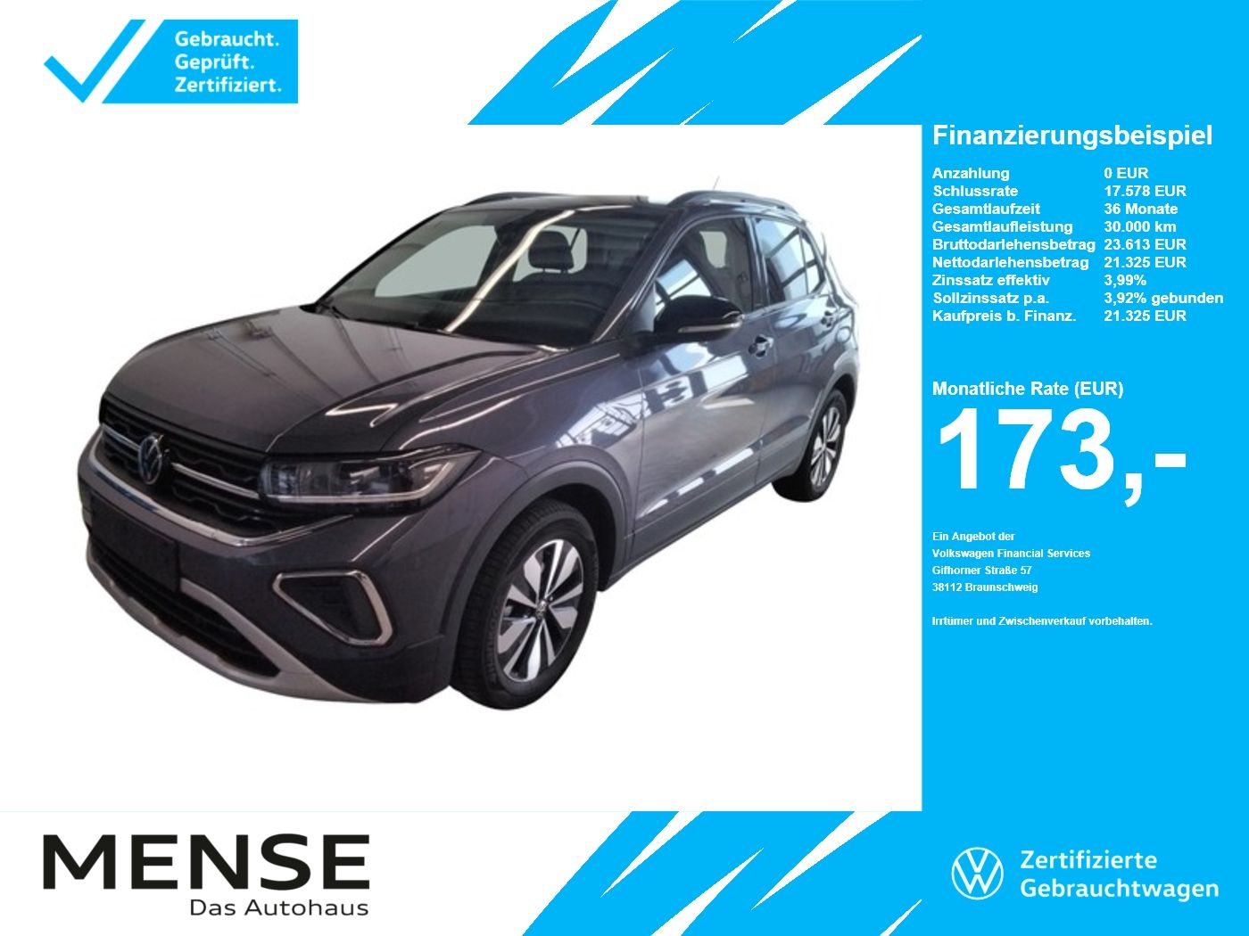 Fahrzeuge PKW autohaus mense Volkswagen T-Cross 1.0 TSI Life Goal IQ.Light Matrix ACC LM