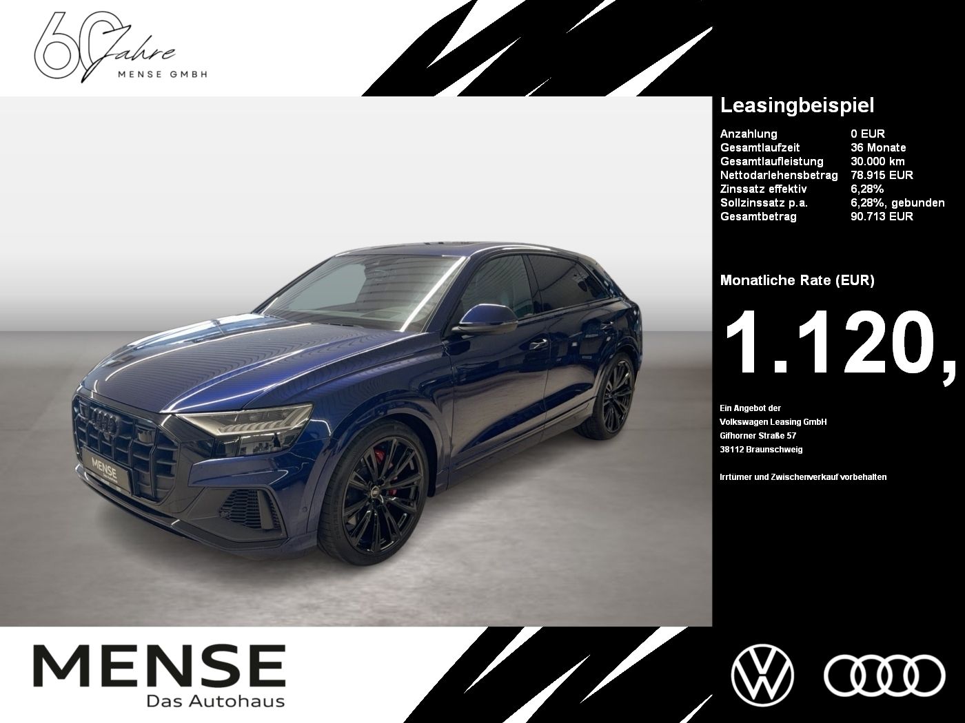 Fahrzeug autohaus mense Fahrzeugabbildung Audi SQ8 TFSI quattro tiptronic Matrix AHK HUD Luft