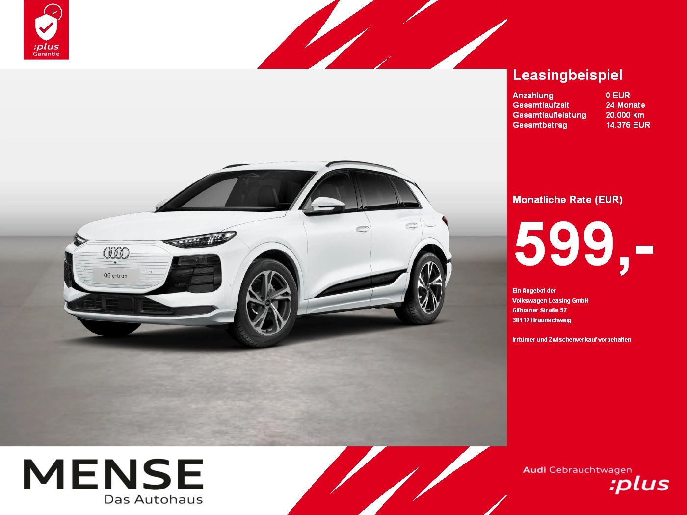 Fahrzeuge PKW autohaus mense Audi Q6 e-tron quattro 285 kW S-Line B&O AHK HUD Luft