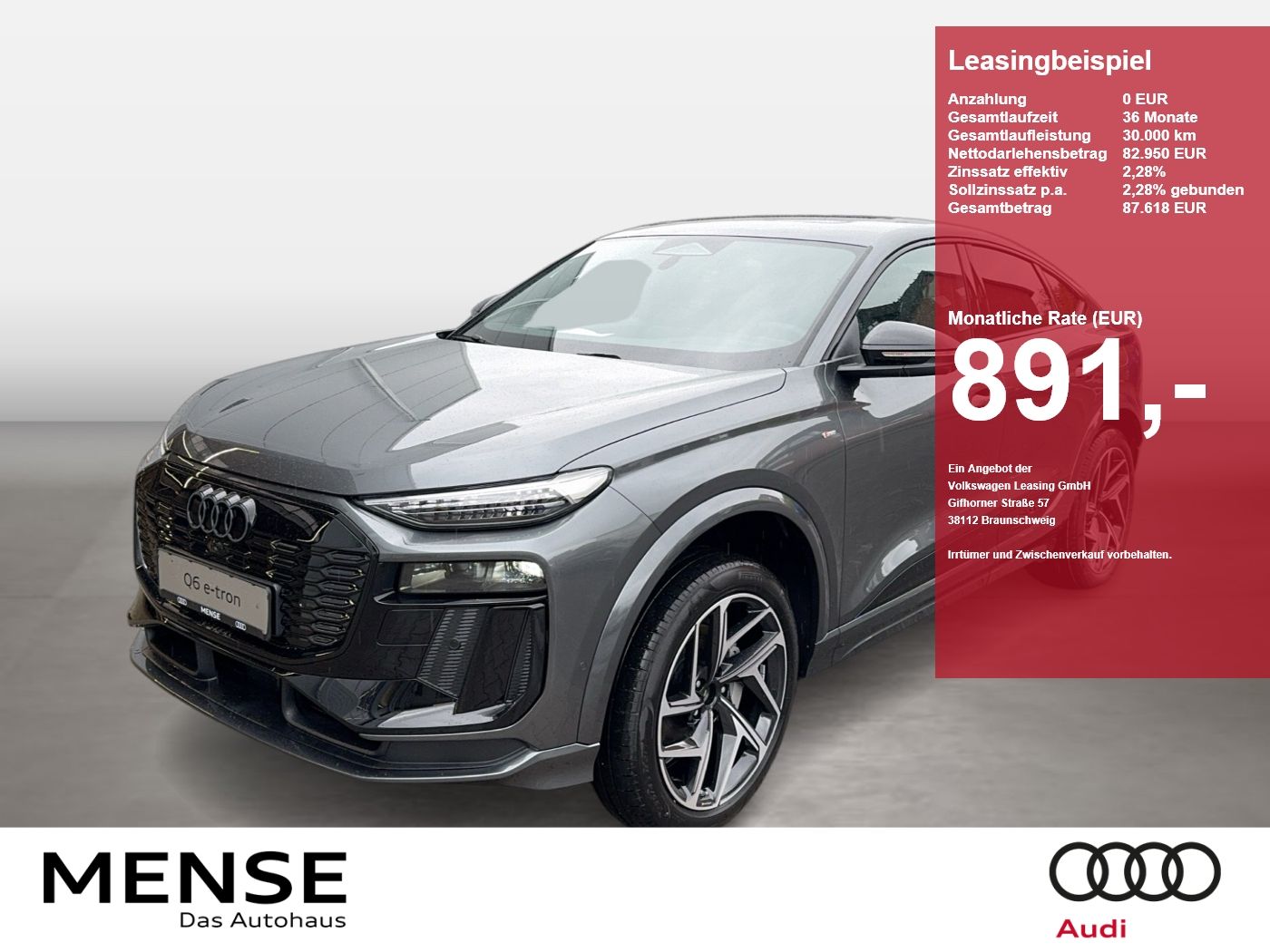 Fahrzeugabbildung Audi Q6 Sportback e-tron quattro 315 kW SD - mit KI generiert/bearbeitet