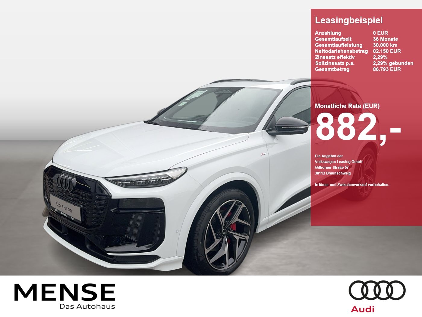 Fahrzeug autohaus mense Fahrzeugabbildung Audi Q6 SUV e-tron quattro 315 kW Matrix B&O - mit KI generiert/bearbeitet