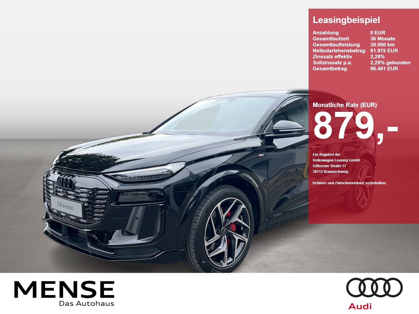 Fahrzeug autohaus mense Fahrzeugabbildung Audi Q6 SUV e-tron quattro 315 kW Matrix B&O - mit KI generiert/bearbeitet