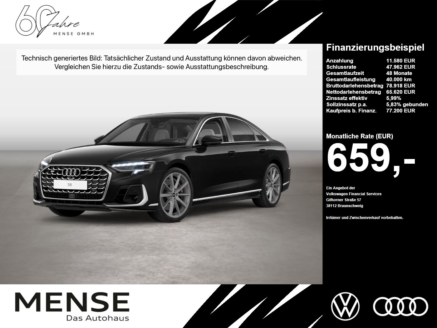Fahrzeugabbildung Audi S8 quattro tiptronic Matrix HUD Pano Standhzg LM - mit KI generiert/bearbeitet