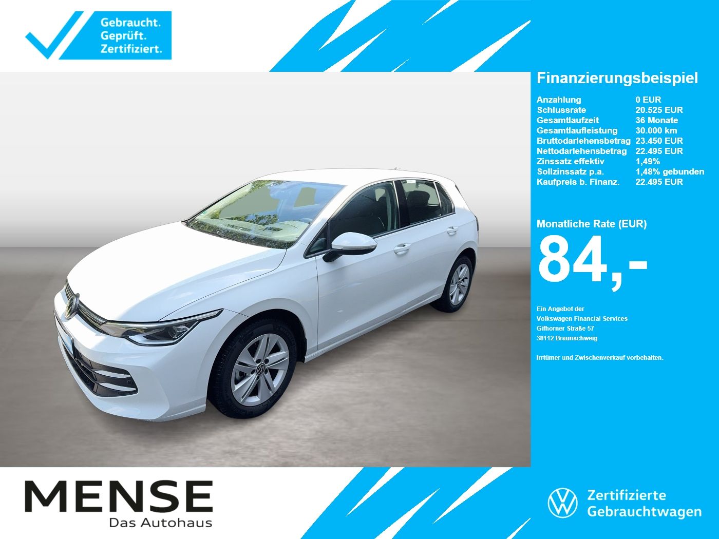 Fahrzeuge PKW autohaus mense Volkswagen Golf VIII 1.5 TSI Life IQ.Light Matrix CarPlay