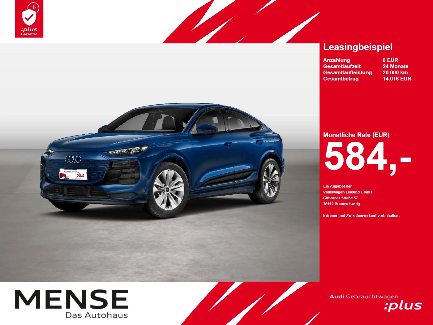 Fahrzeug autohaus mense Fahrzeugabbildung Audi Q6 Sportback e-tron performance 225 kW S-Line LM - mit KI generiert/bearbeitet
