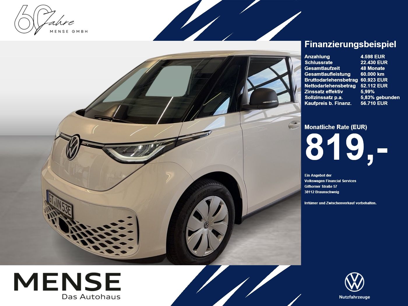 Fahrzeuge Nutzfahrzeuge/Camping autohaus mense Volkswagen ID. Buzz Cargo Pro 79 kWh - mit KI generiert/bearbeitet