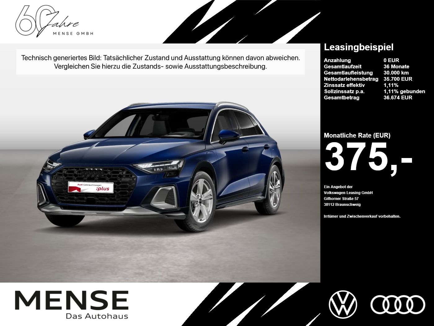 Fahrzeug autohaus mense Fahrzeugabbildung Audi A3 allstreet 40 TFSI e S tronic Sonos AHK HUD LM - mit KI generiert/bearbeitet