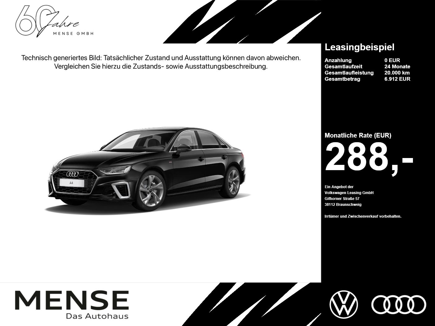 Fahrzeuge PKW autohaus mense Audi A4 Limousine 40 TFSI S tronic S line Navi Kamera - mit KI generiert/bearbeitet
