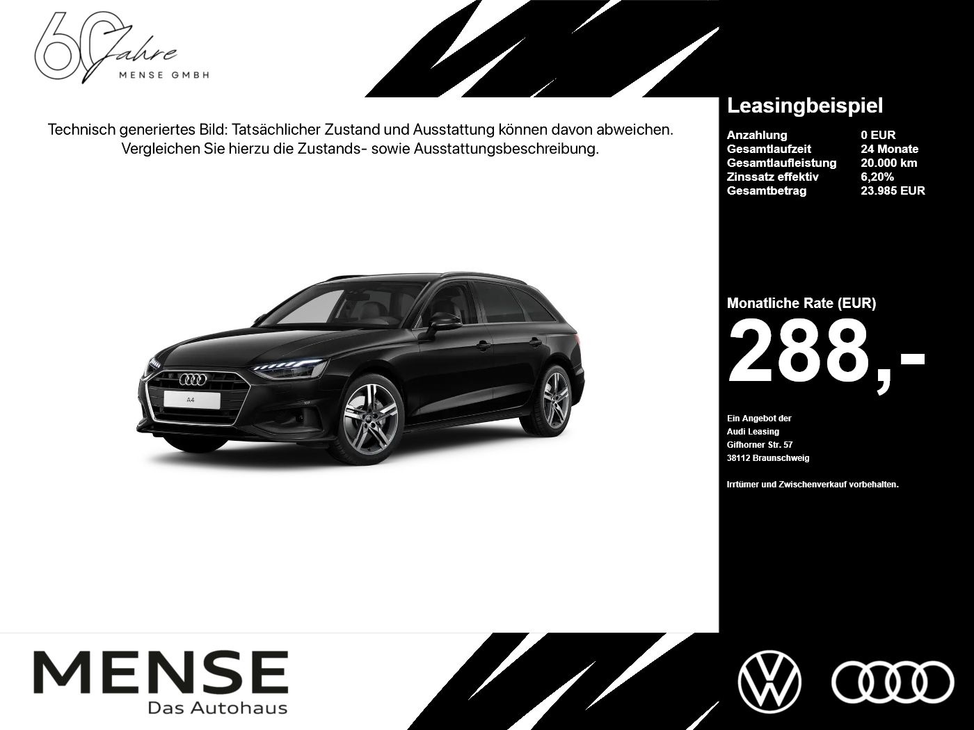 Fahrzeuge PKW autohaus mense Audi A4 Avant 40 TDI S tronic Matrix AHK LED Navi PDC - mit KI generiert/bearbeitet