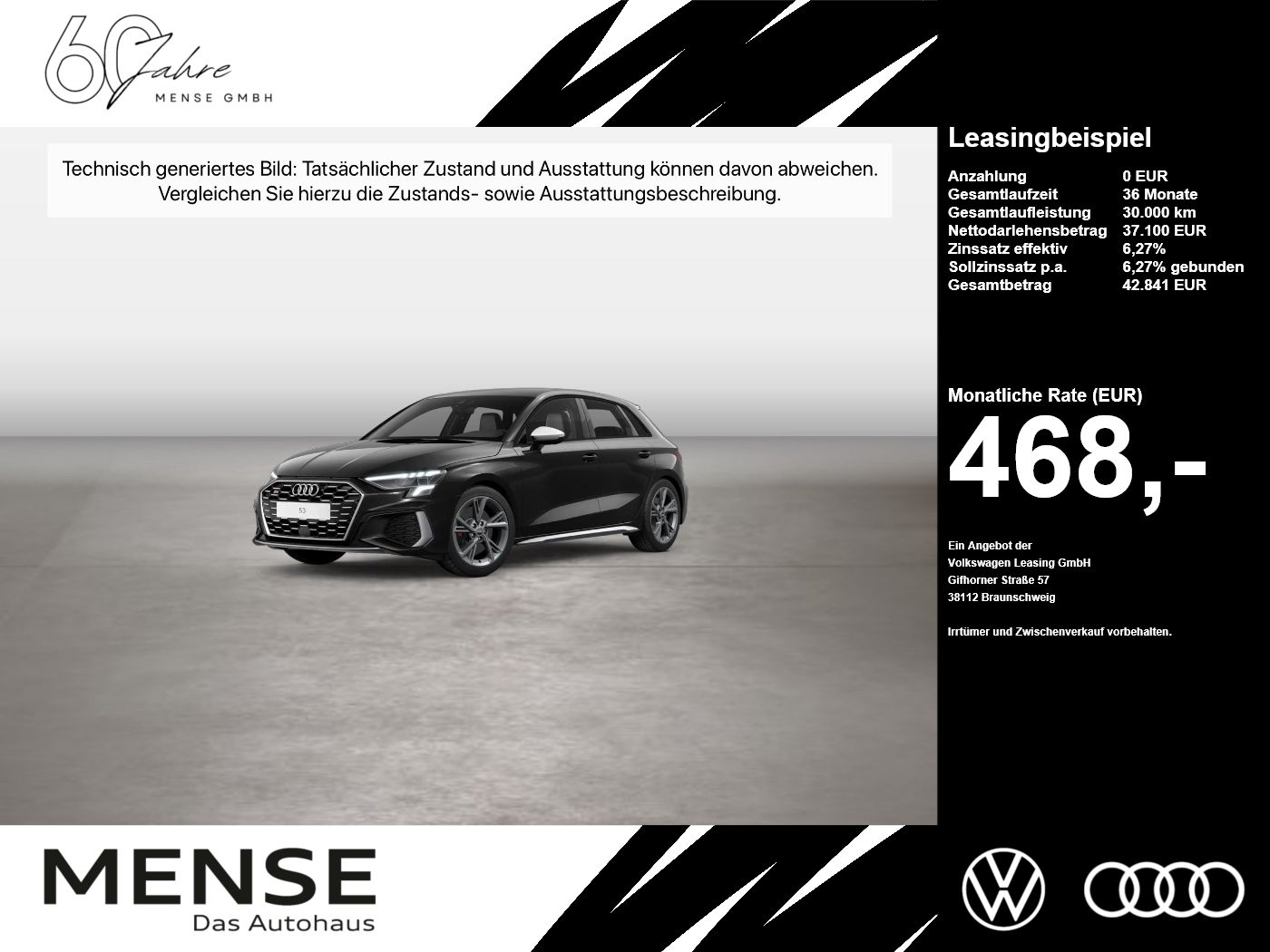 Fahrzeuge PKW autohaus mense Audi S3 Sportback quattro S tronic LED Navi VirtualCP - mit KI generiert/bearbeitet