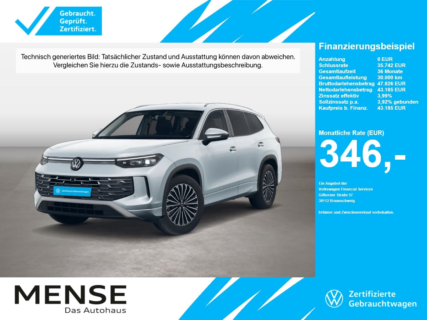Fahrzeuge PKW autohaus mense Volkswagen Tayron 2.0 TDI DSG Elegance CarPlay AHK Standhzg