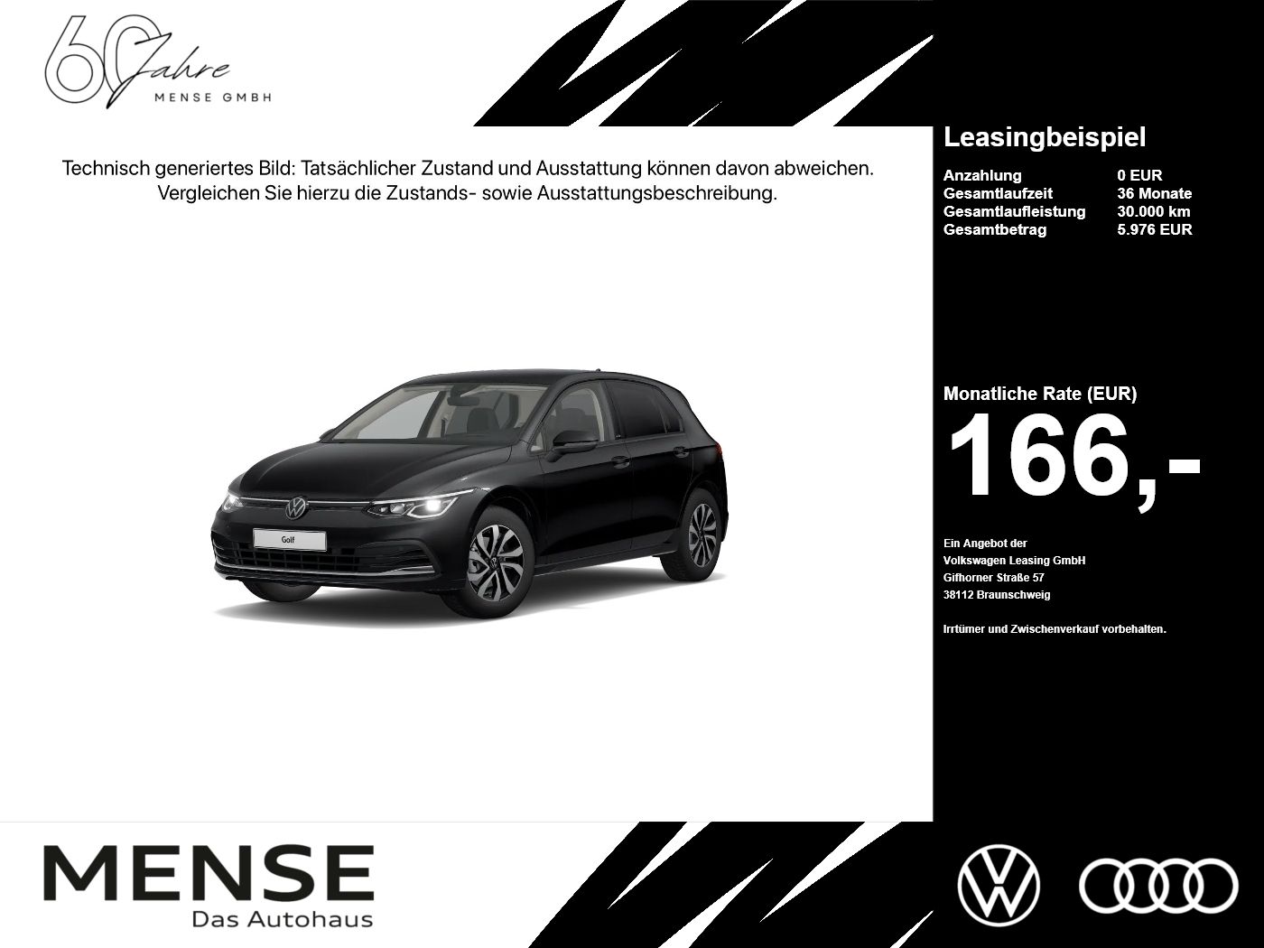 Fahrzeuge PKW autohaus mense Volkswagen Golf VIII 1.5TSI Life Active CarPlay HUD Standhz - mit KI generiert/bearbeitet