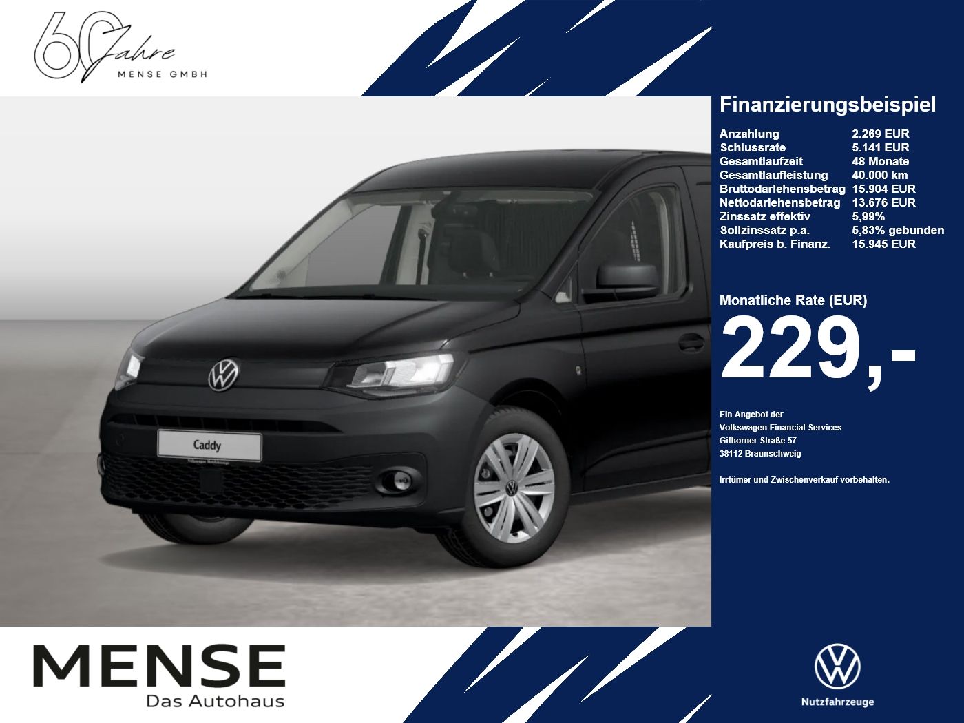 Fahrzeuge Nutzfahrzeuge/Camping autohaus mense Volkswagen Caddy Cargo 2.0TDI Standhzg. PDC SHZG - mit KI generiert/bearbeitet
