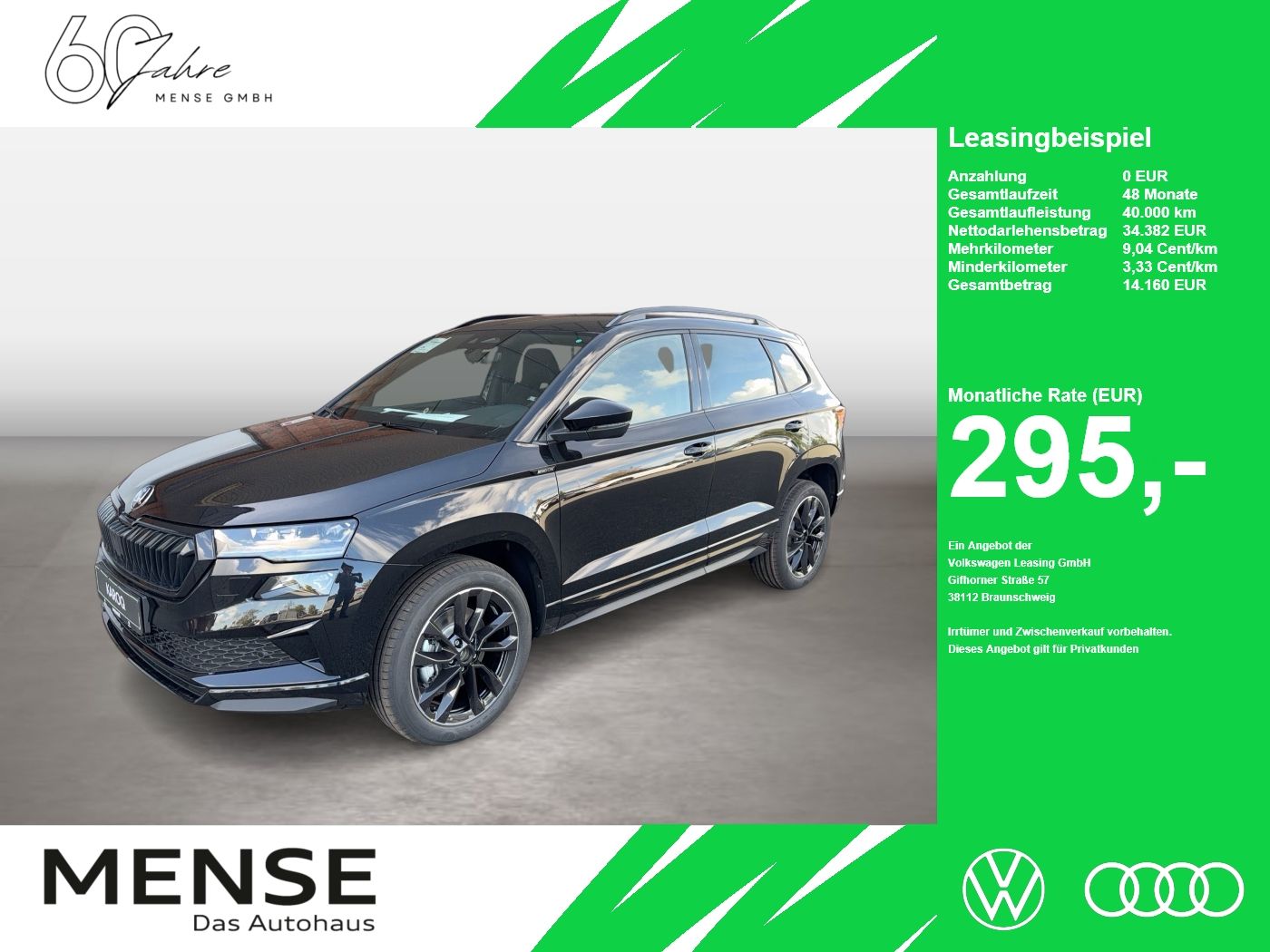 Fahrzeuge PKW autohaus mense SKODA Karoq 1.5 TSI ACT Sportline Matrix AHK 4xSHZG LM - mit KI generiert/bearbeitet