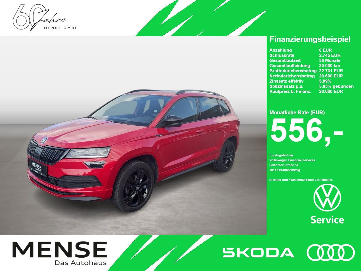 Fahrzeuge PKW autohaus mense SKODA Karoq Sportline 1.5l TSI 110kW 7-Gang-DSG AHK SD - mit KI generiert/bearbeitet