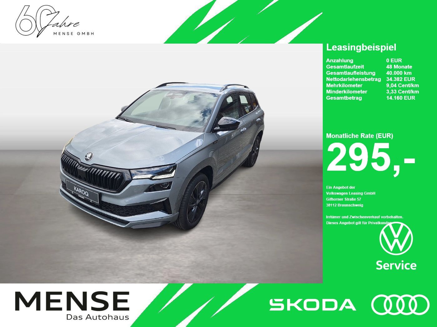Fahrzeuge PKW autohaus mense SKODA Karoq 1.5 TSI ACT Sportline Matrix AHK 4xSHZG LM - mit KI generiert/bearbeitet