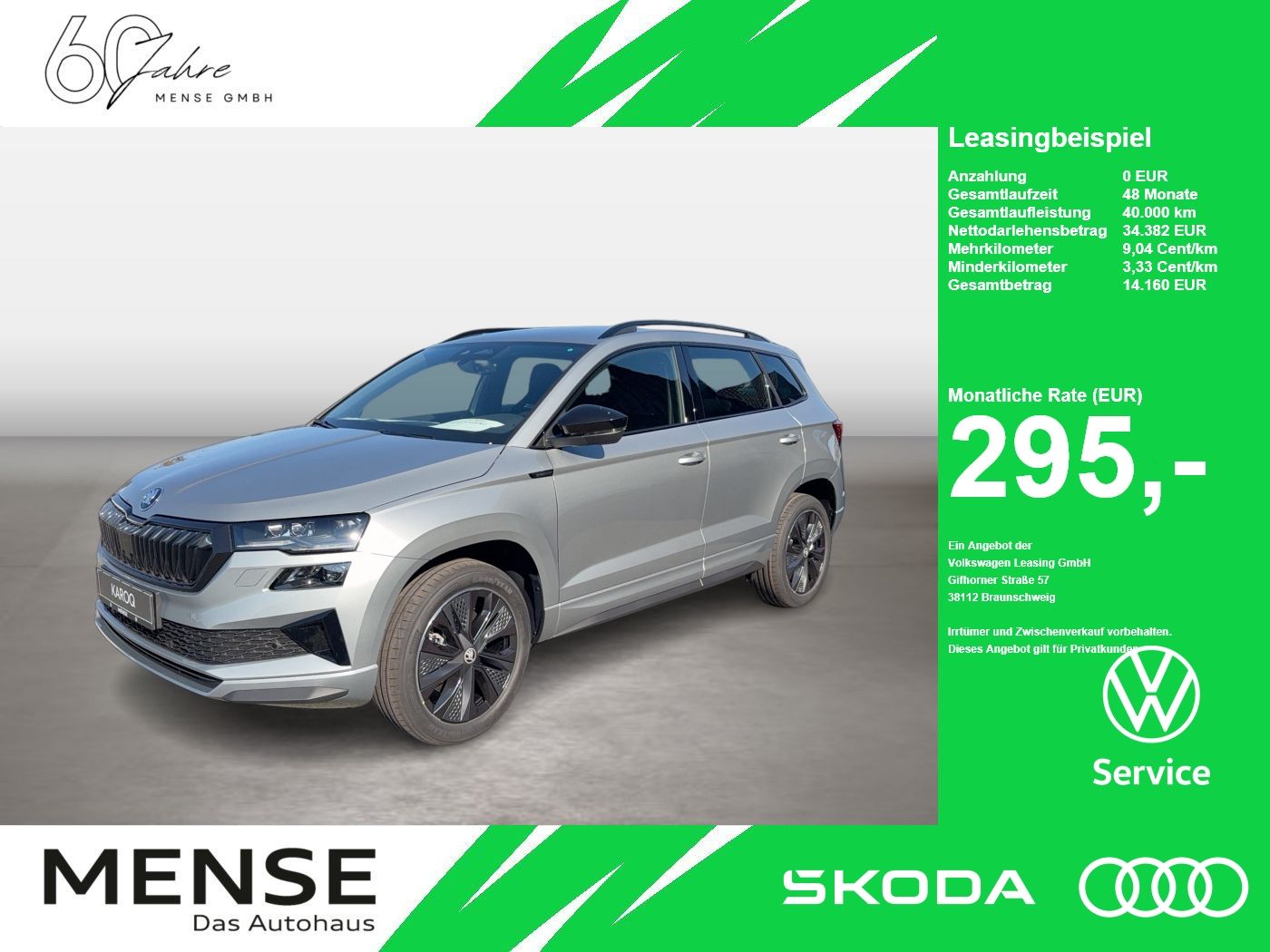 Fahrzeuge PKW autohaus mense SKODA Karoq 1.5 TSI ACT Sportline Matrix AHK 4xSHZG LM - mit KI generiert/bearbeitet