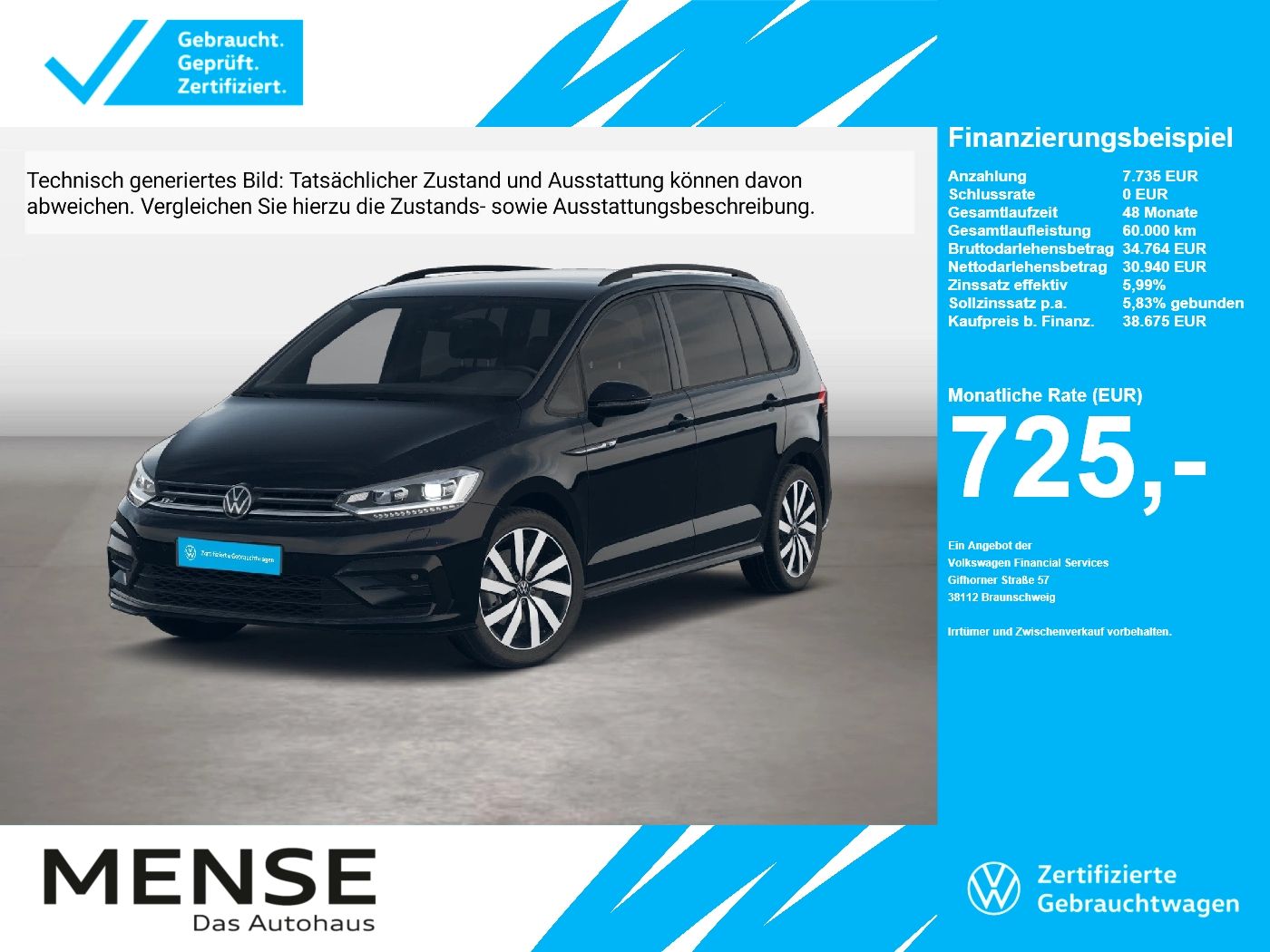 Fahrzeuge PKW autohaus mense Volkswagen Touran Highline 1.5 TSI 110kW 7-Gang DSG 4 Türen - mit KI generiert/bearbeitet