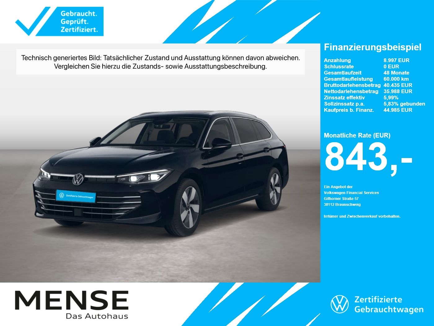 Fahrzeuge PKW autohaus mense Volkswagen Passat Variant 2.0 TDI 4 Motion DSG Elegance h/k - mit KI generiert/bearbeitet