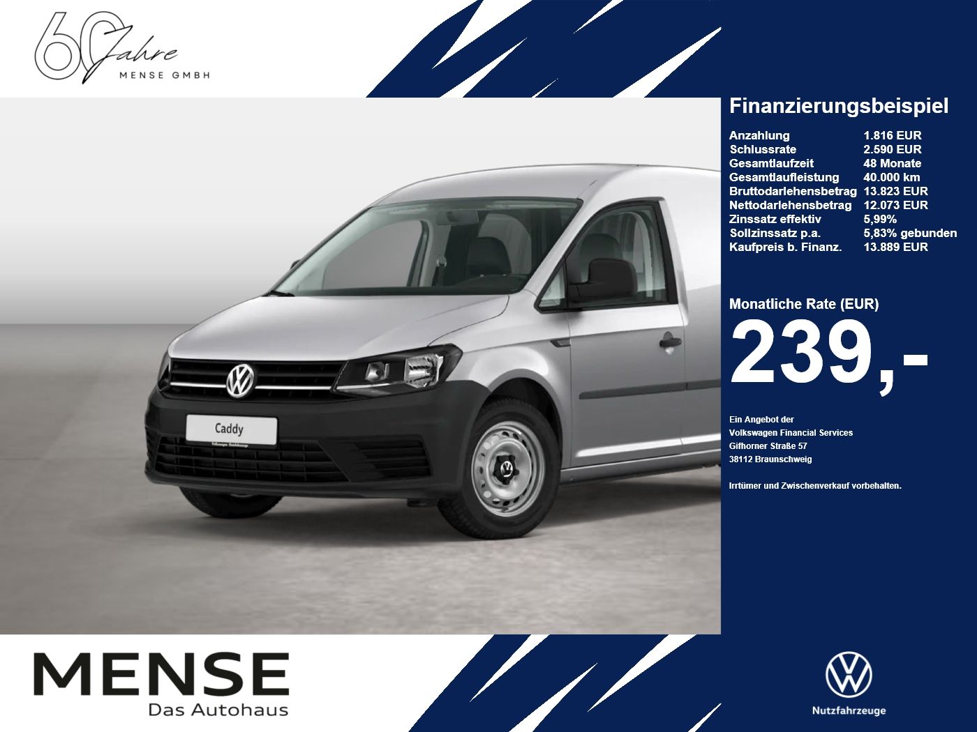 Fahrzeuge PKW autohaus mense Volkswagen Caddy Kasten EcoProfi KR 2.0 TDI EU6 SCR BMT 75 - mit KI generiert/bearbeitet