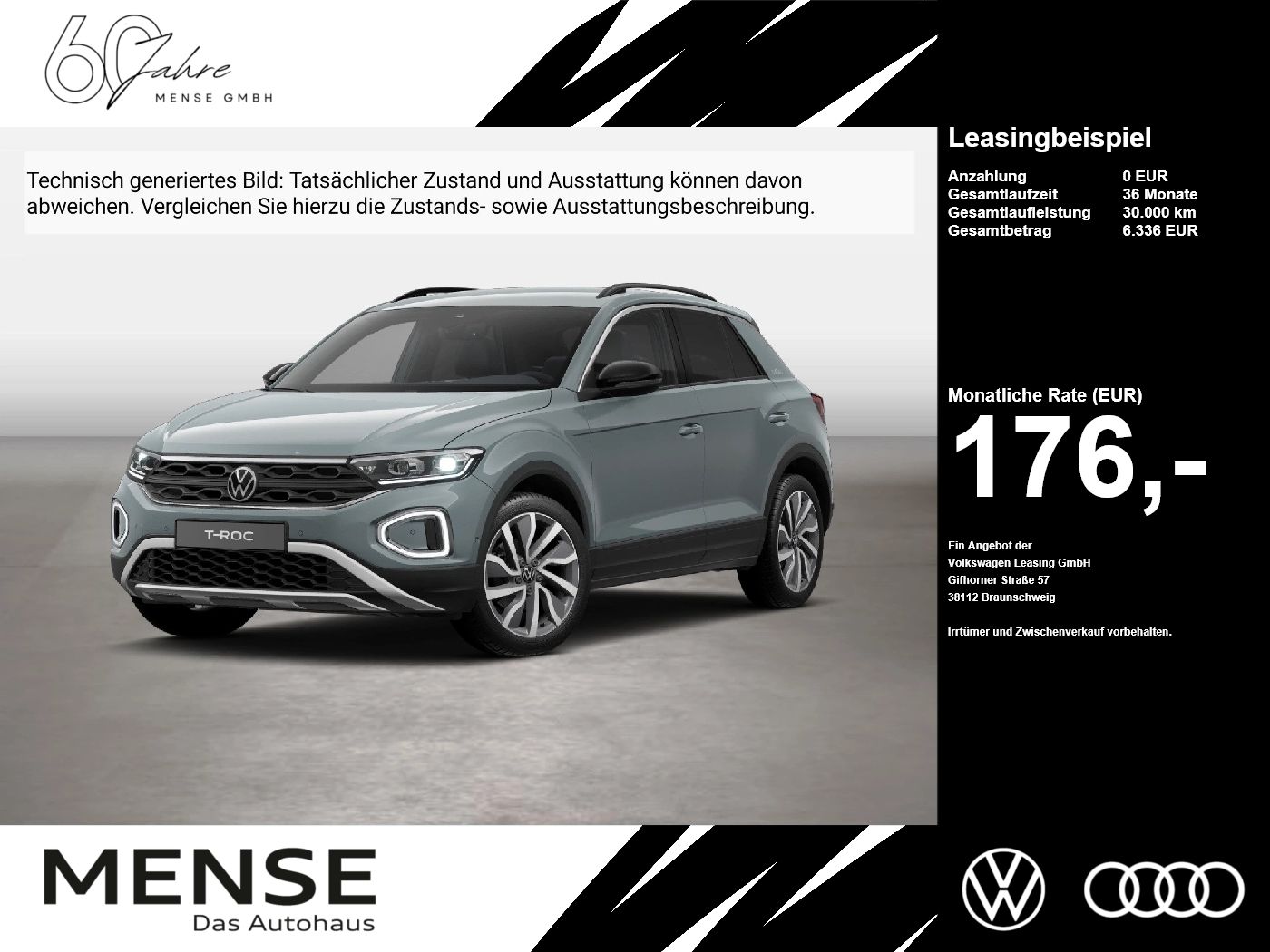 Fahrzeuge PKW autohaus mense Volkswagen T-Roc 1.5TSI DSG Life Goal CarPlay AHK ACC LED - mit KI generiert/bearbeitet