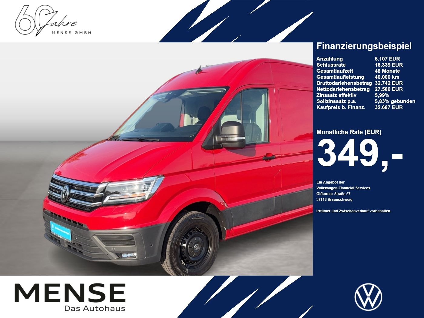 Fahrzeuge PKW autohaus mense Volkswagen Crafter Kasten 35 2.0 TDI 103kW CarPlay AHK ACC - mit KI generiert/bearbeitet