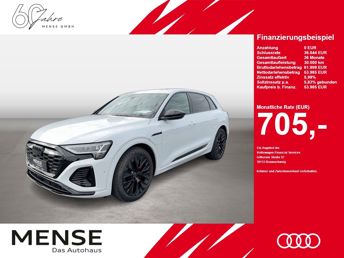 Fahrzeuge PKW autohaus mense Audi Q8 e-tron 55 quattro S line Matrix HUD Luft Pano - mit KI generiert/bearbeitet