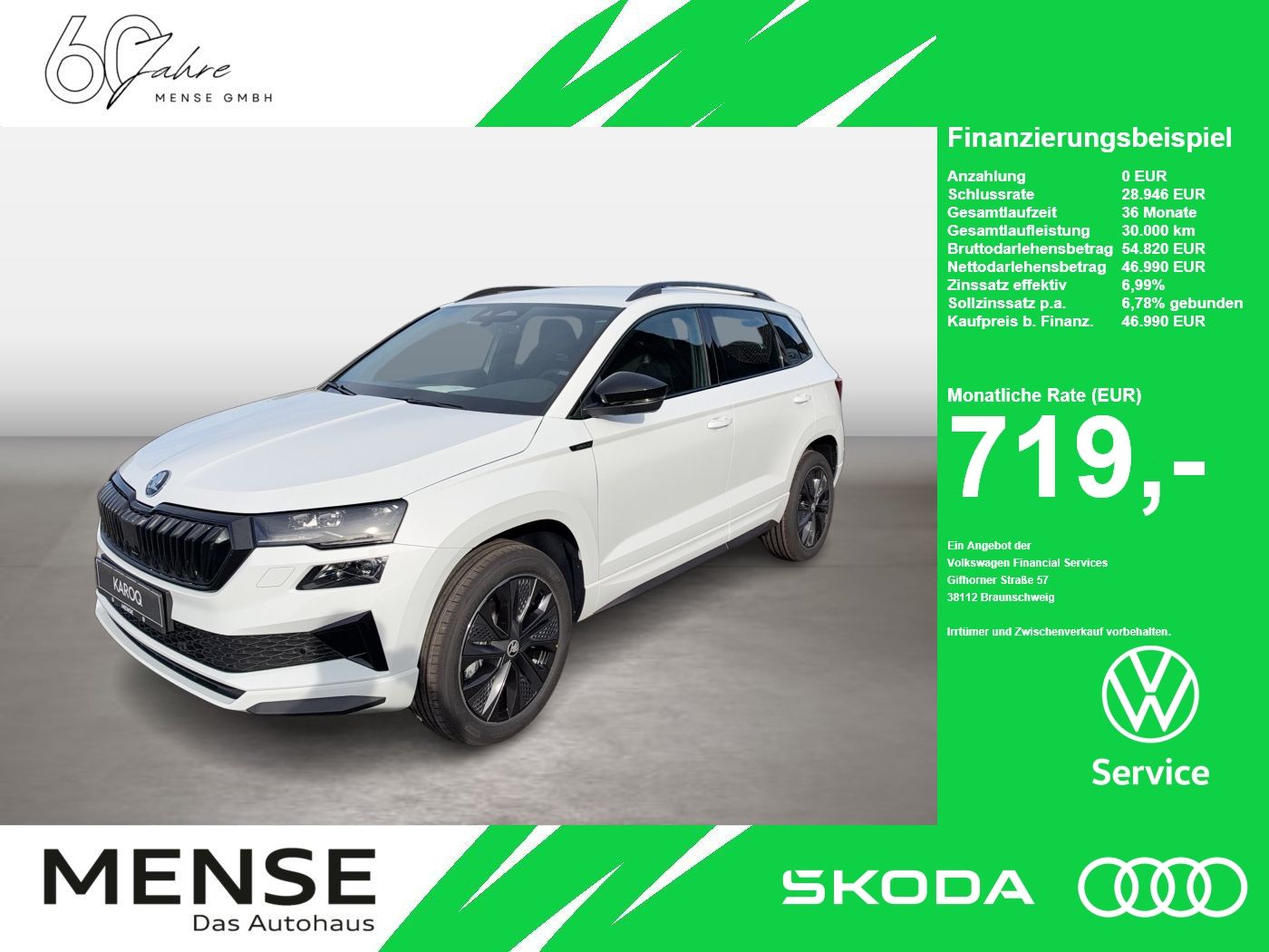 Fahrzeuge PKW autohaus mense SKODA Karoq Sportline 1.5l TSI 110kW Matrix AHK ACC - mit KI generiert/bearbeitet
