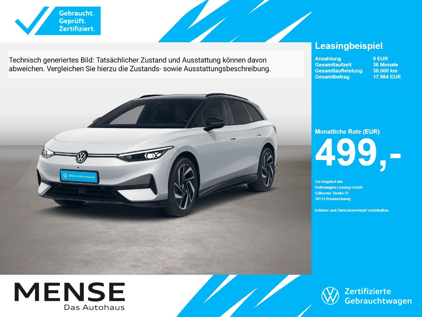Fahrzeuge PKW autohaus mense Volkswagen ID.7 Tourer Pro S IQ.Light Matrix CarPlay AHK LM - mit KI generiert/bearbeitet