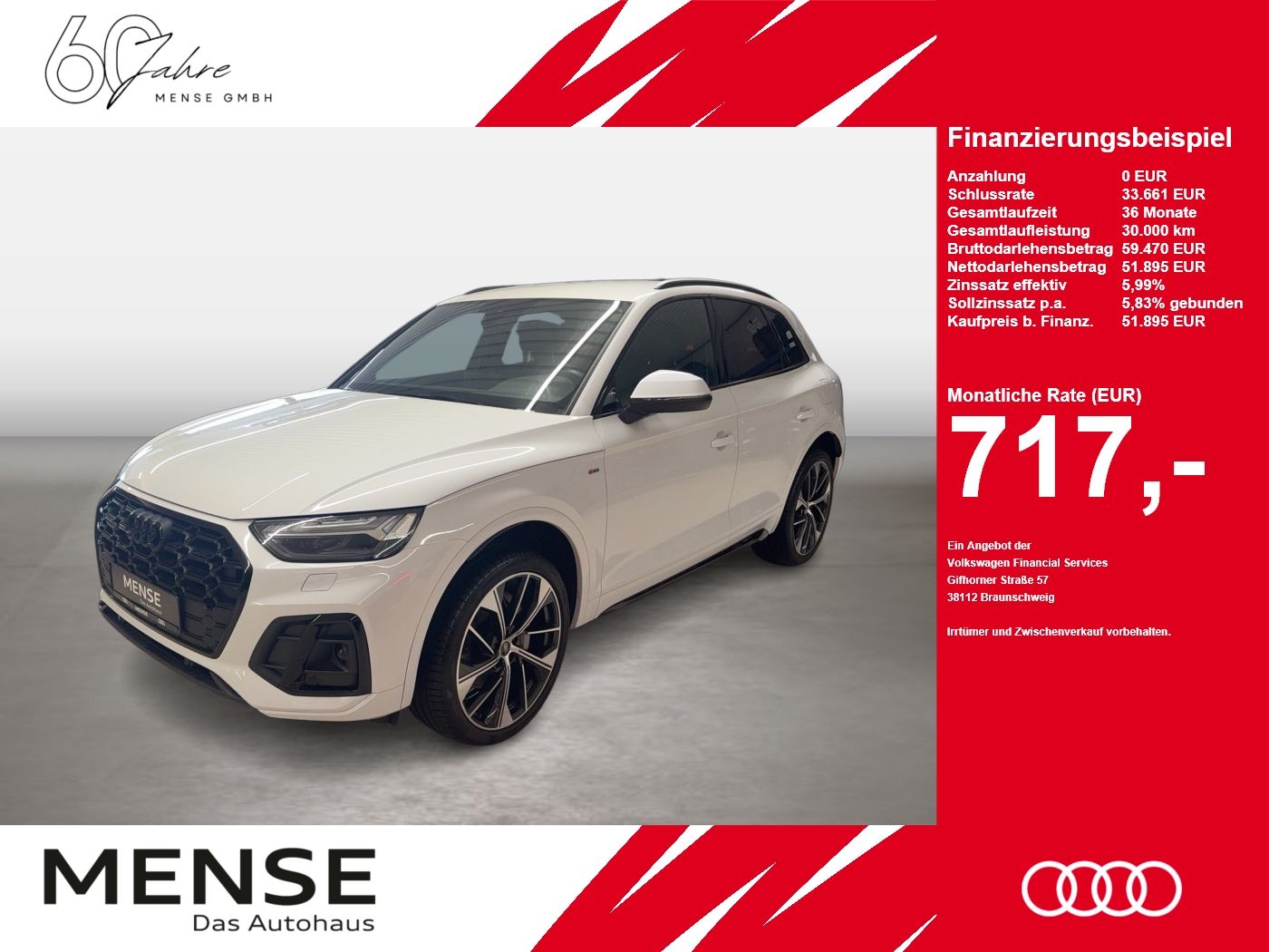 Fahrzeuge PKW autohaus mense Audi Q5 55 TFSI e quattro S tronic S line Matrix B&O - mit KI generiert/bearbeitet