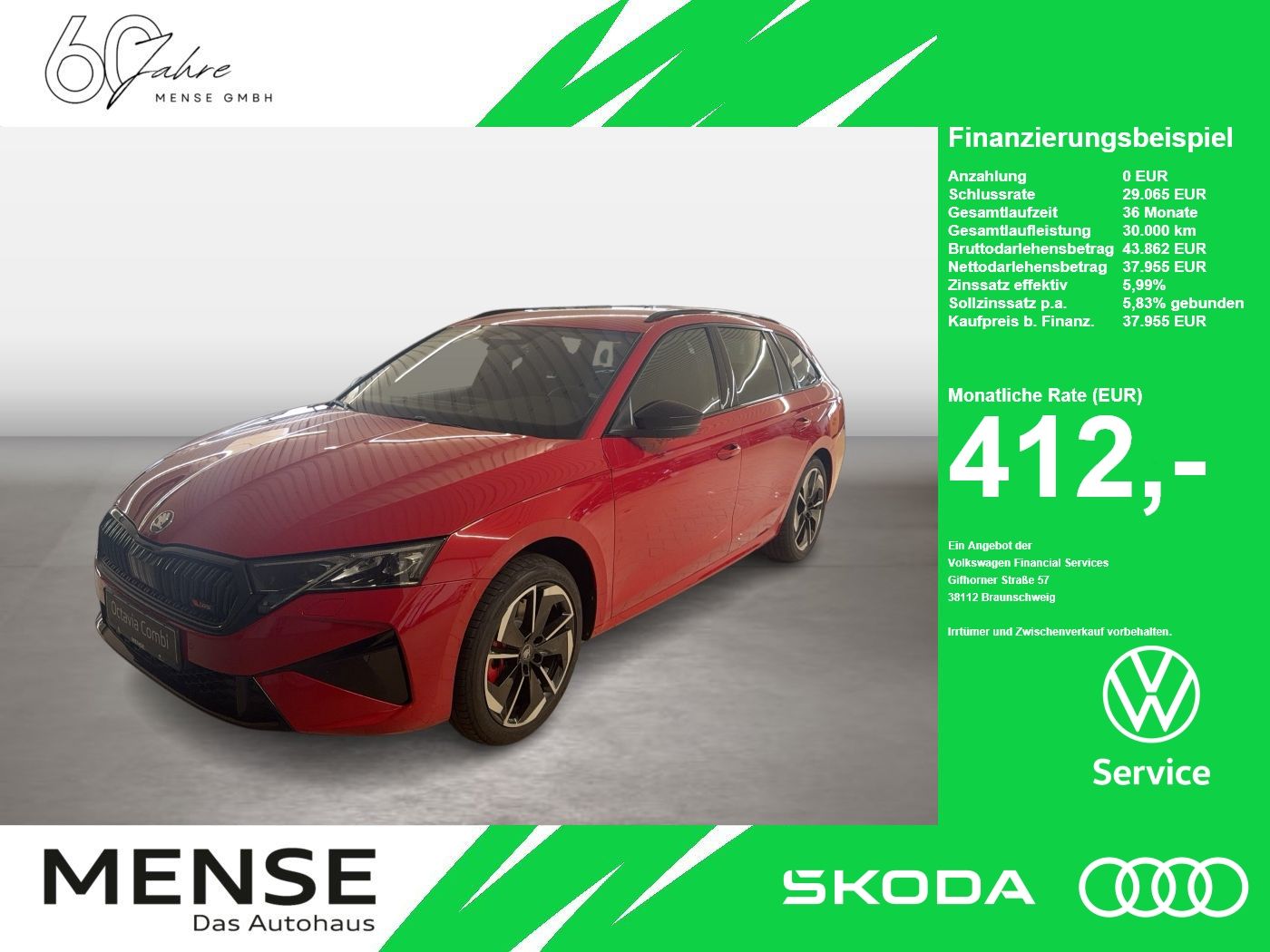 Fahrzeuge PKW autohaus mense SKODA Octavia Combi RS 2.0l TSI 195kW 7-Gang-DSG AHK - mit KI generiert/bearbeitet