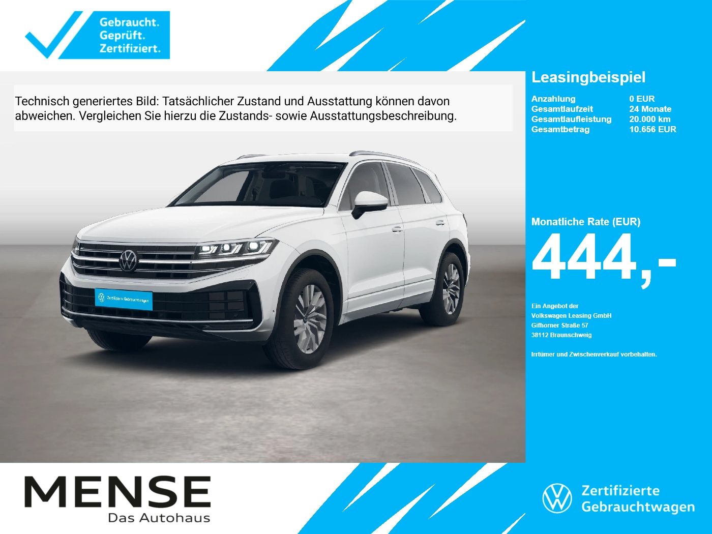 Fahrzeuge PKW autohaus mense Volkswagen Touareg 3.0TDI DSG 4-motion Elegance IQ.Light LM - mit KI generiert/bearbeitet