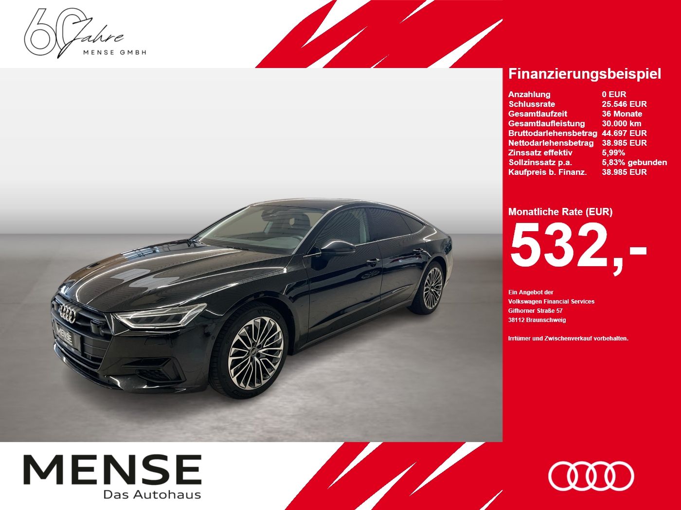 Fahrzeuge PKW autohaus mense Audi A7 Sportback 45 TFSI quattro S tronic ACC LED LM - mit KI generiert/bearbeitet