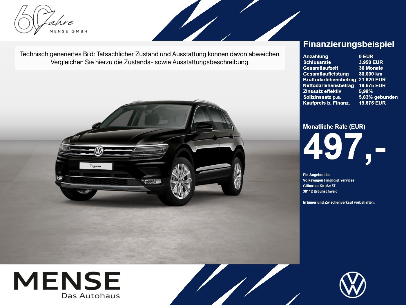 Fahrzeuge PKW autohaus mense Volkswagen Tiguan 2.0 TDI 4Motion DSG Highline AHK HUD Pano - mit KI generiert/bearbeitet